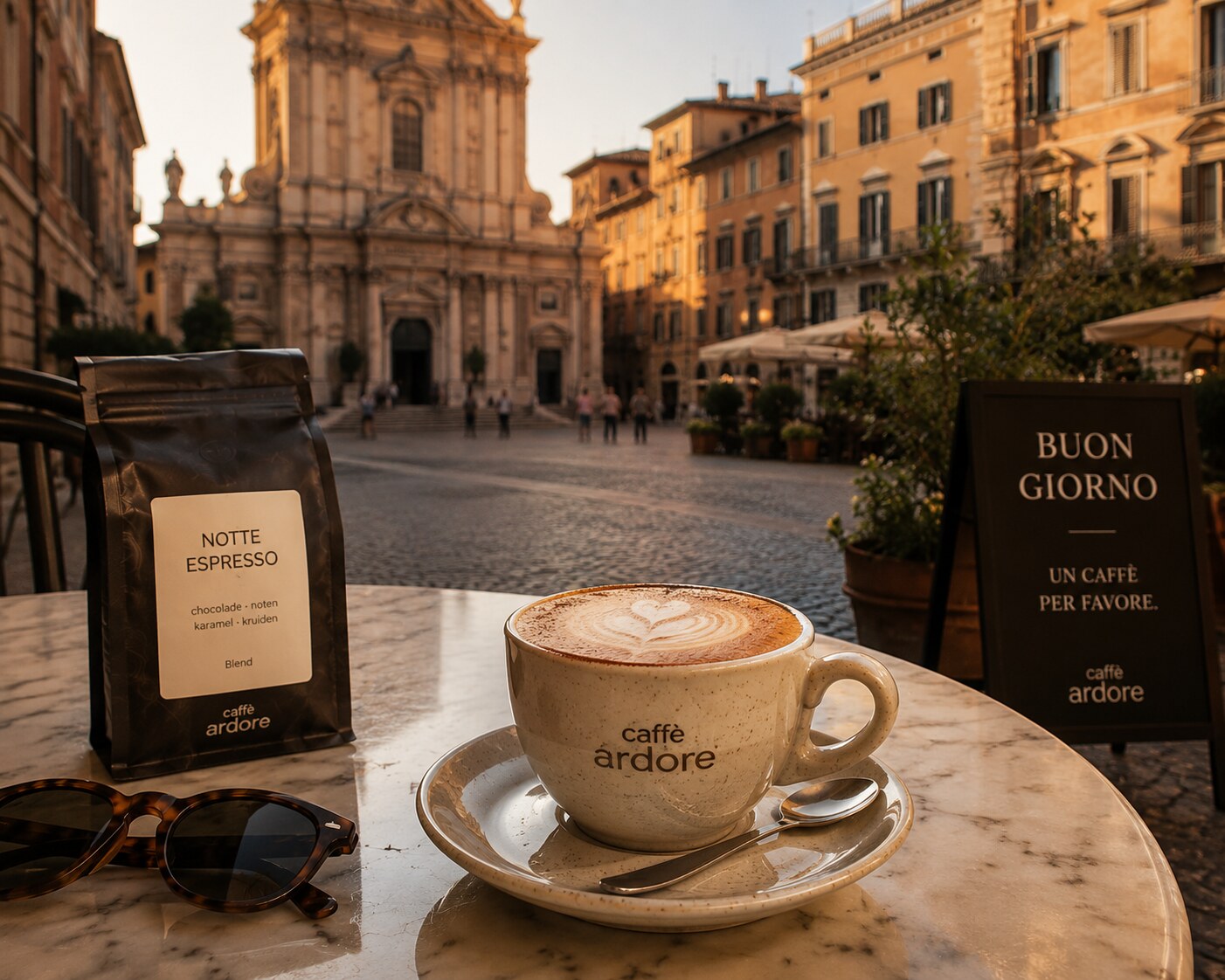 Cappuccino van Caffè Ardore op een Italiaans plein